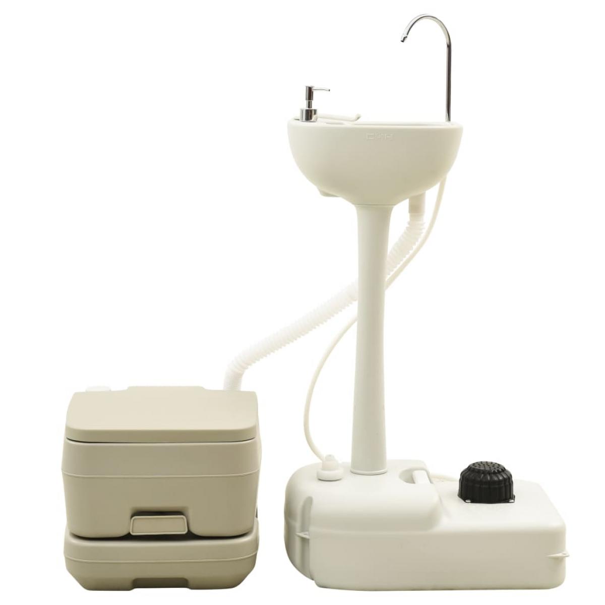 Set de inodoro 10+10L y lavabo portátil de camping 20L gris
