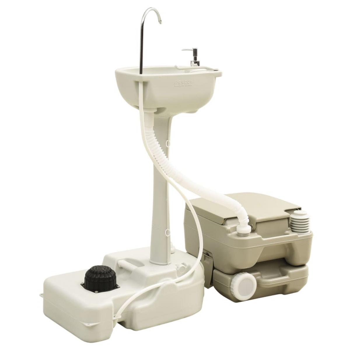 Set de inodoro 10+10L y lavabo portátil de camping 20L gris