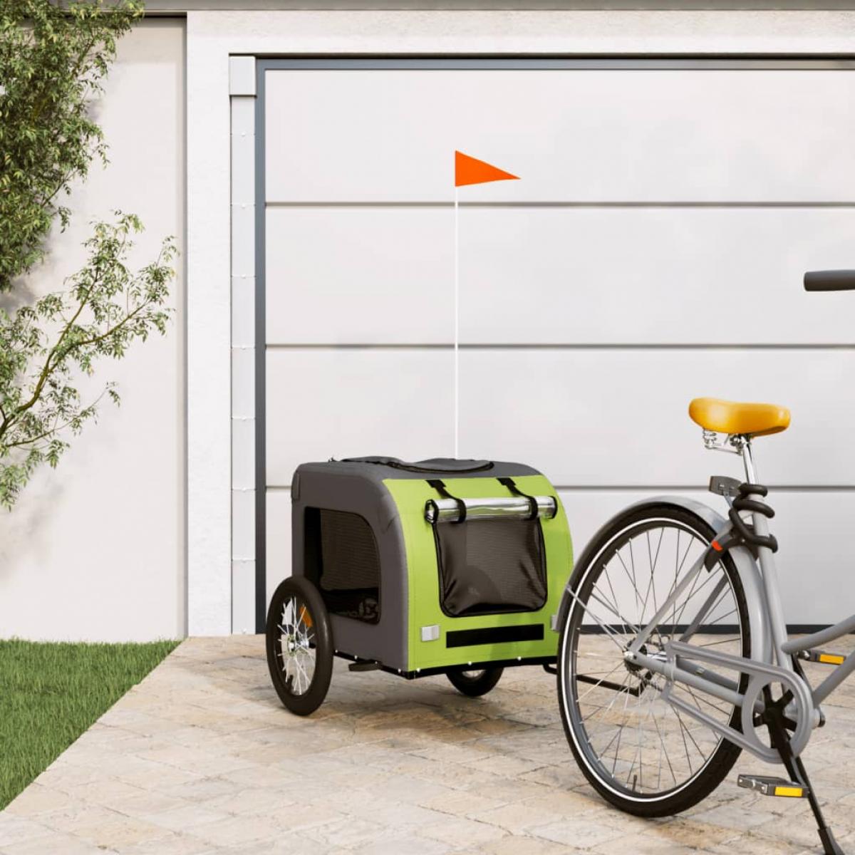 Remolque de bicicleta para perros hierro tela Oxford verde gris