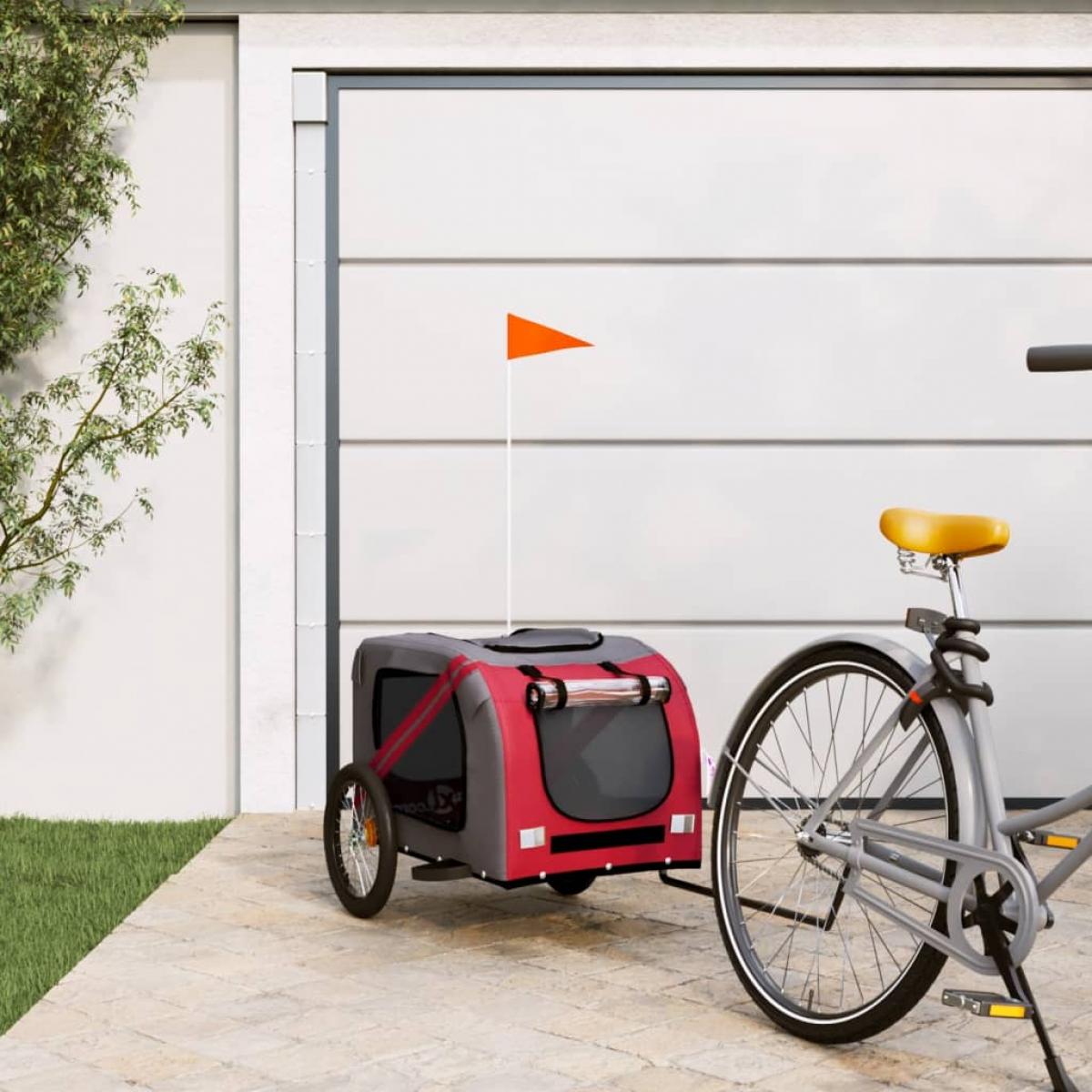 Remolque de bicicleta para perros hierro tela Oxford rojo gris