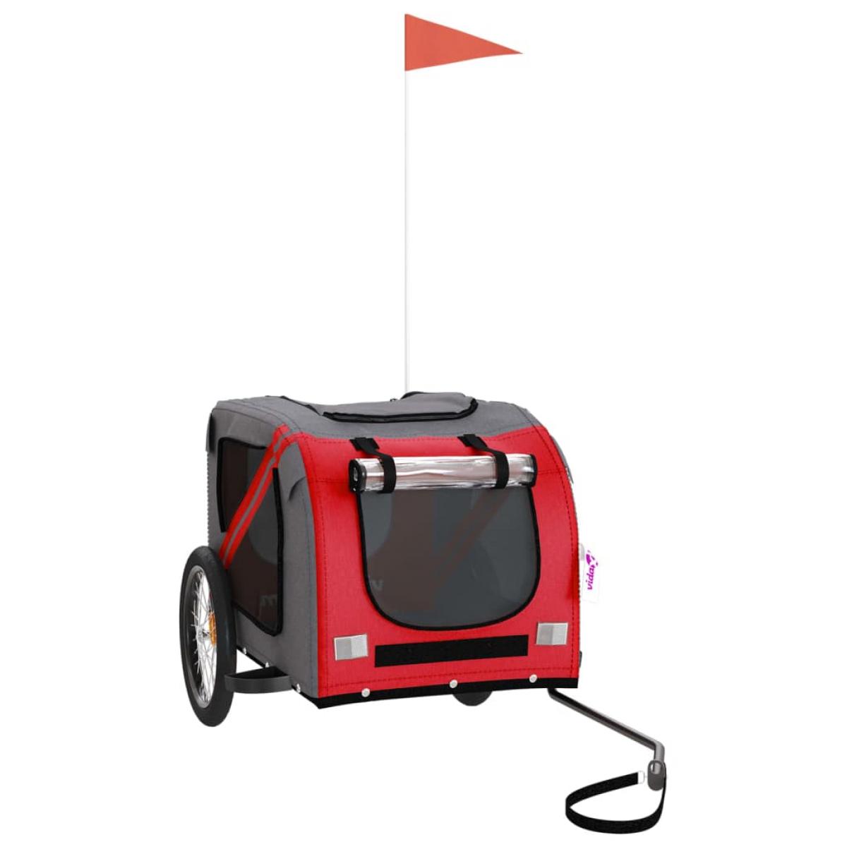 Remolque de bicicleta para perros hierro tela Oxford rojo gris