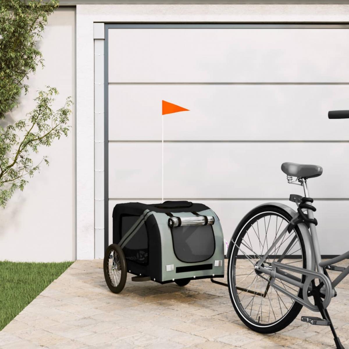 Remolque de bicicleta para perros hierro tela Oxford negro gris