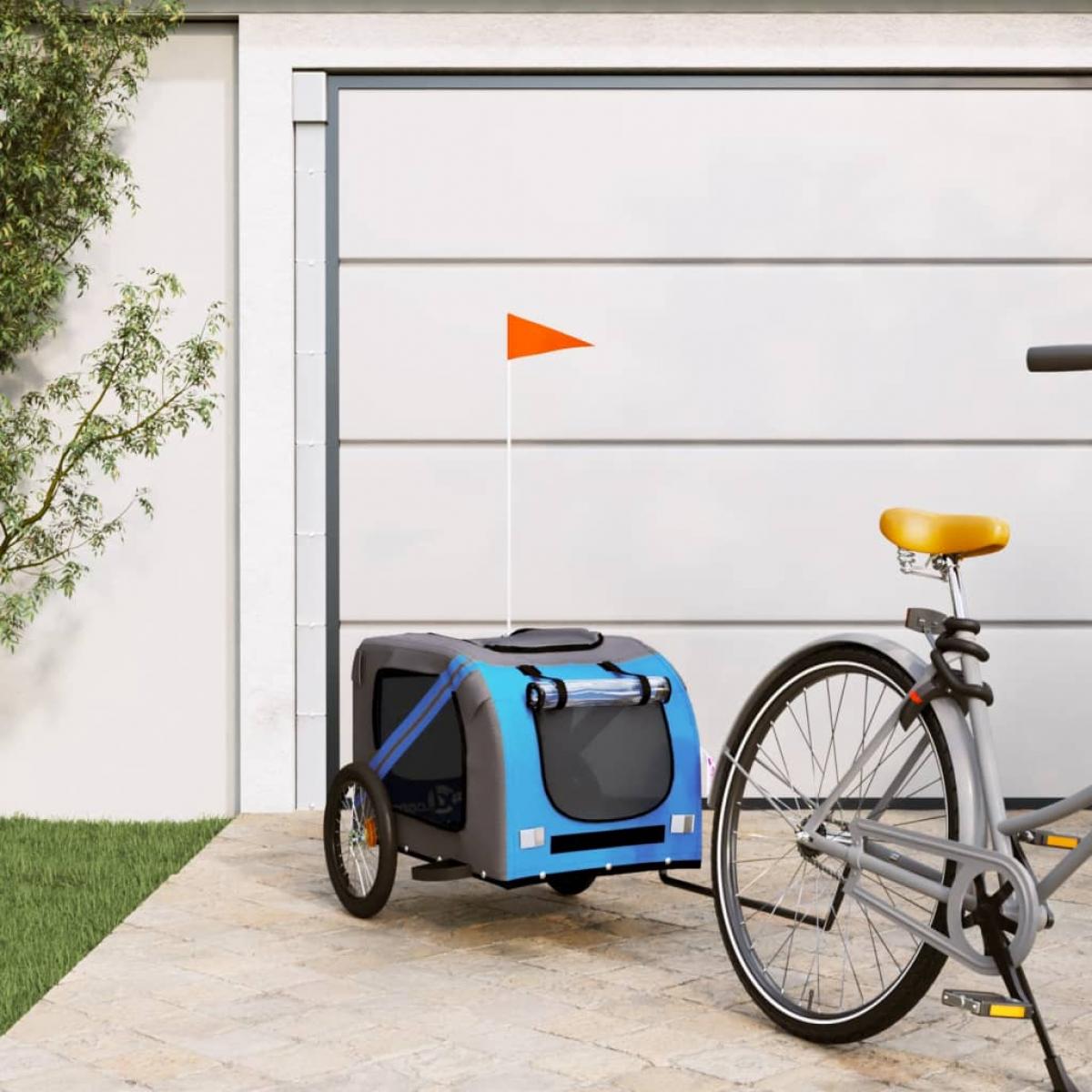 Remolque de bicicleta para perros hierro tela Oxford azul gris
