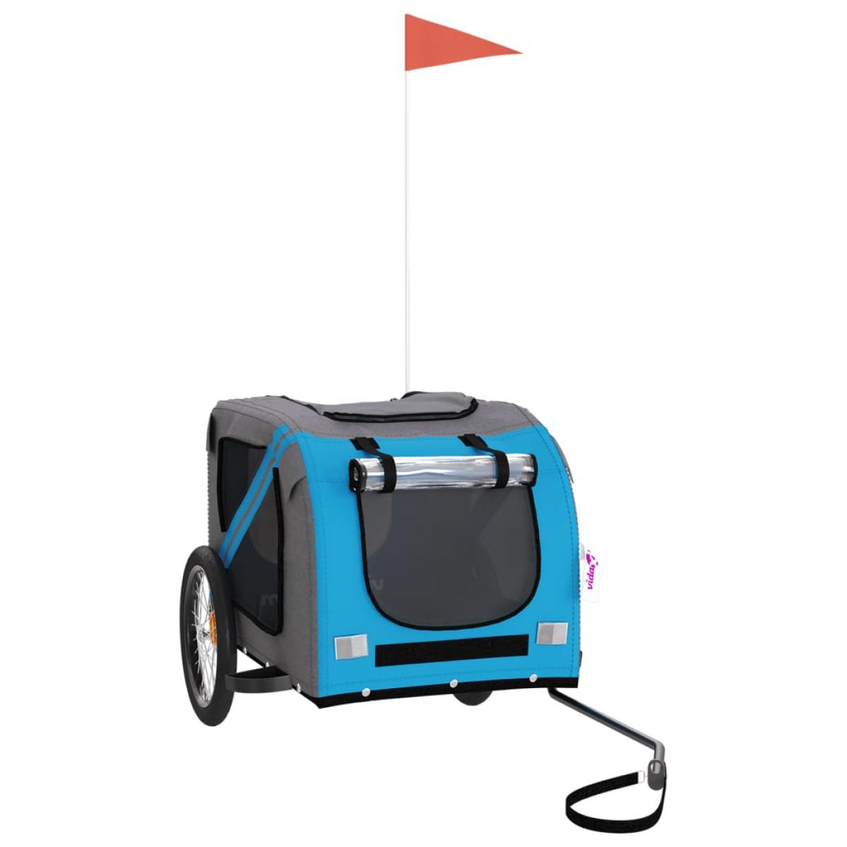 Remolque de bicicleta para perros hierro tela Oxford azul gris