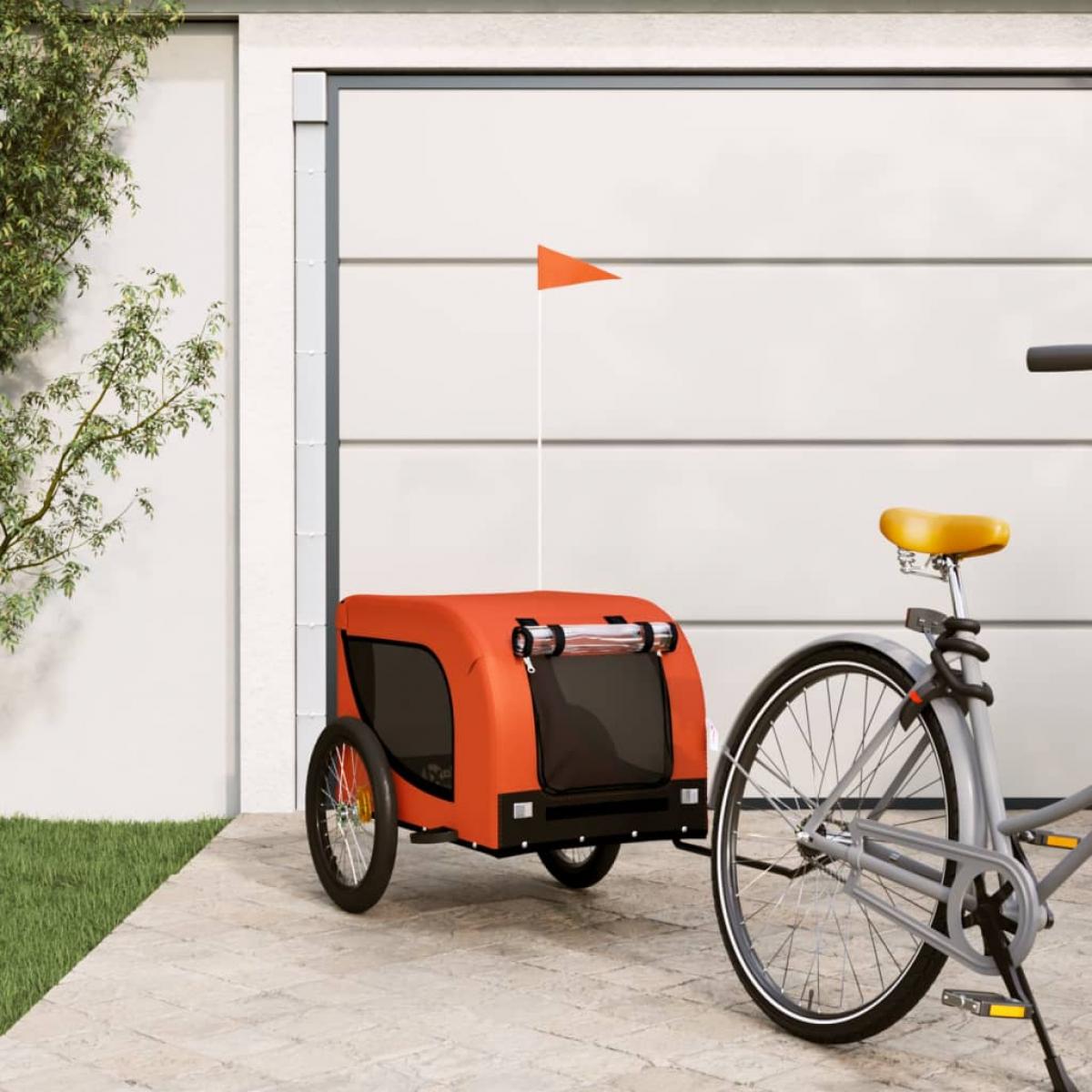 Remolque bicicleta para perros hierro tela Oxford naranja negro