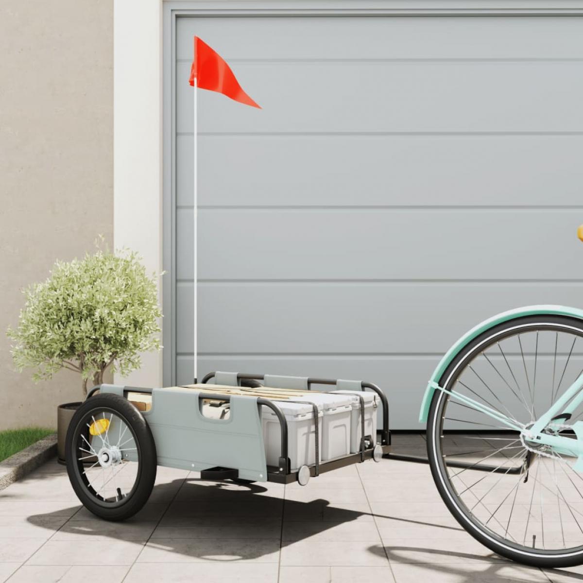 Remolque de carga para bicicleta hierro y tela Oxford gris