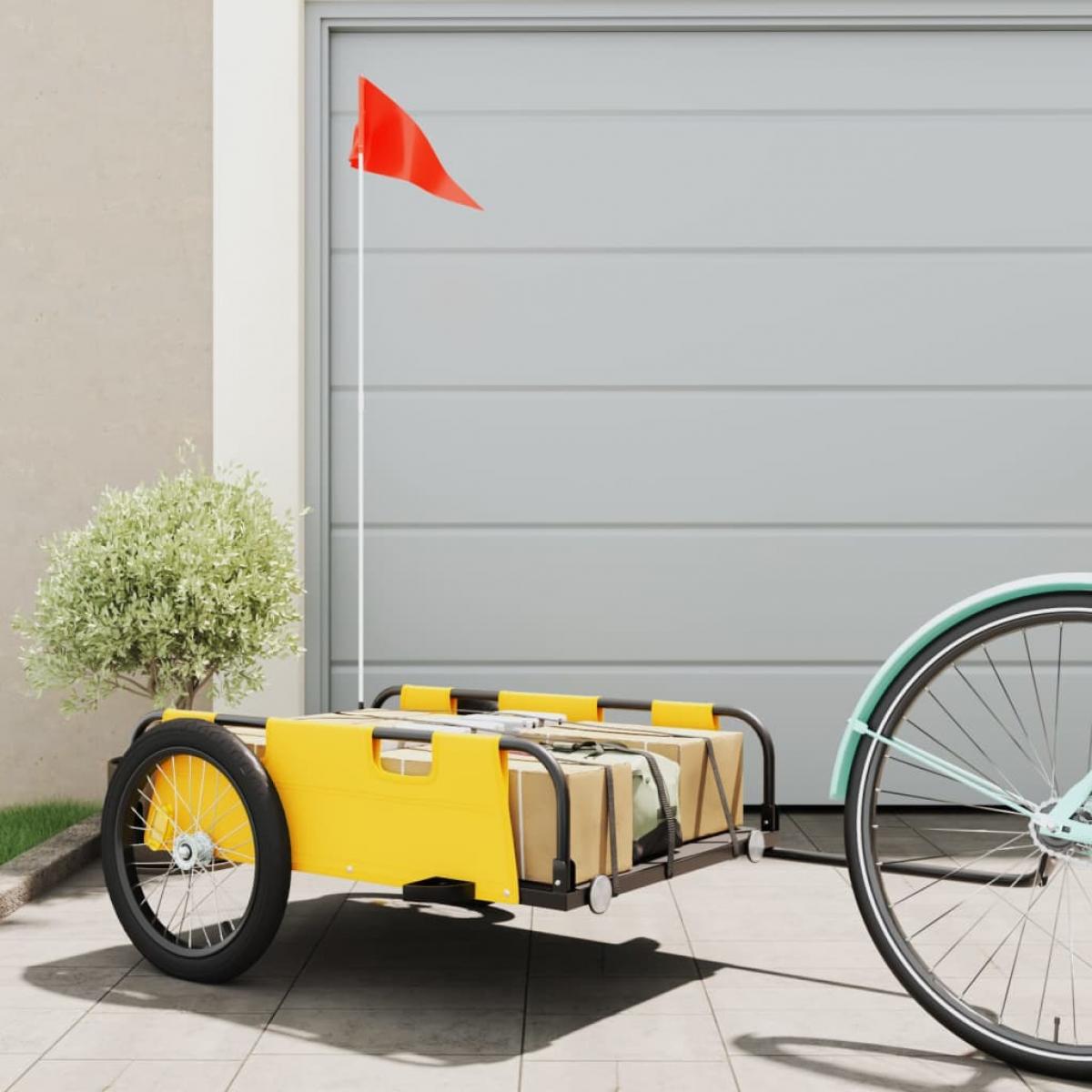Remolque de carga para bicicleta hierro y tela Oxford amarillo