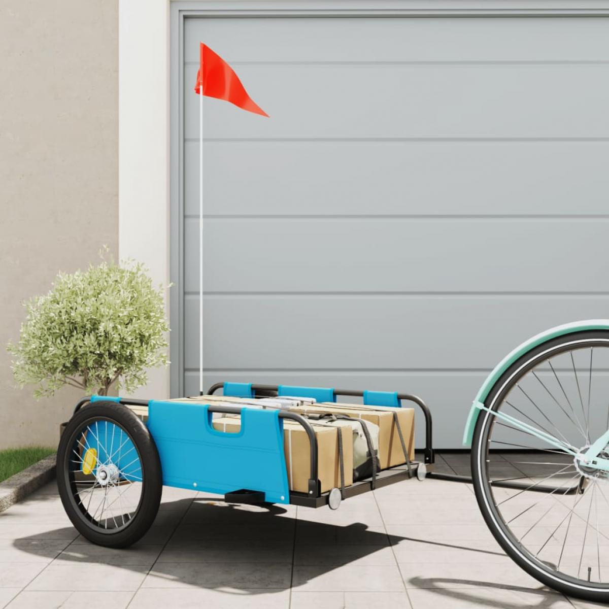 Remolque de carga para bicicleta hierro y tela Oxford azul
