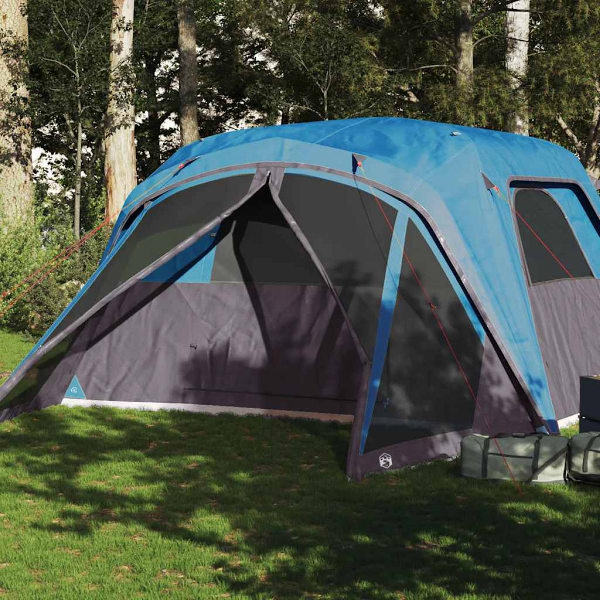 Tienda campaña familiar con porche 6 personas impermeable azul