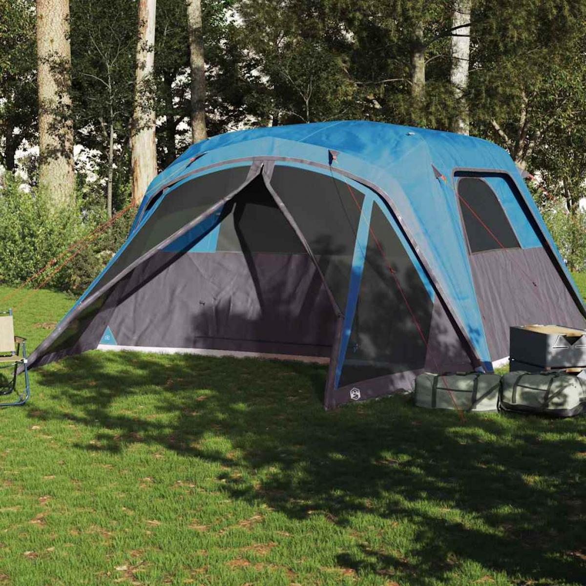 Tienda campaña familiar con porche 6 personas impermeable azul