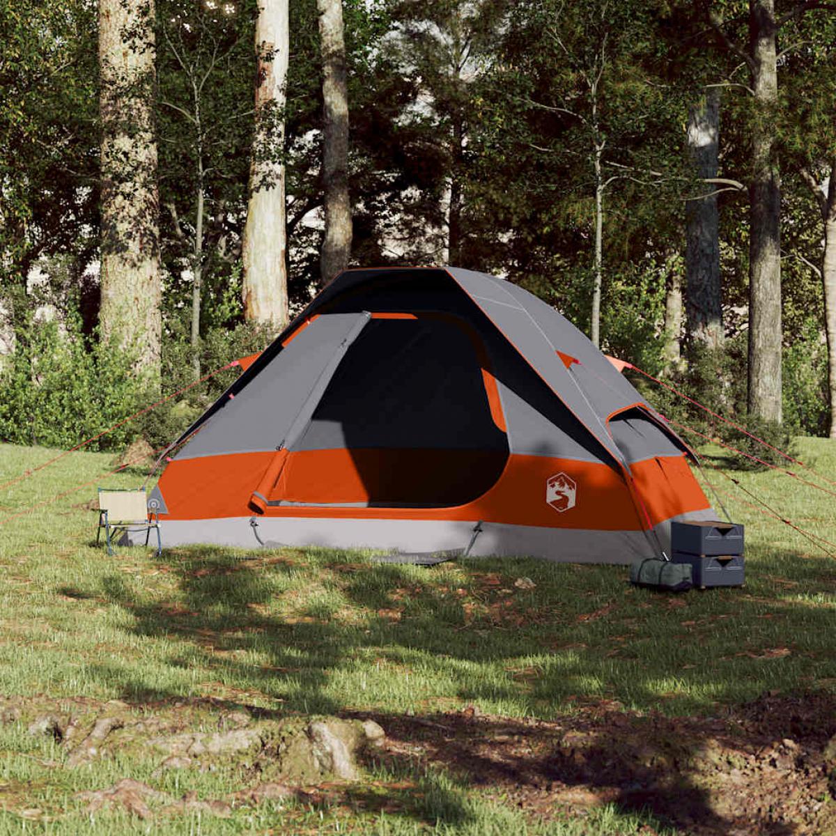 Tienda familiar con cúpula impermeable 6 personas gris naranja