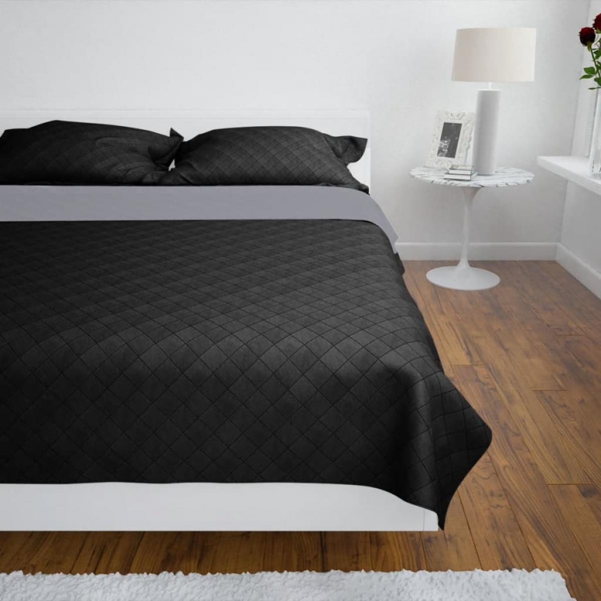 Colcha acolchada a doble cara negro gris 230x260 cm