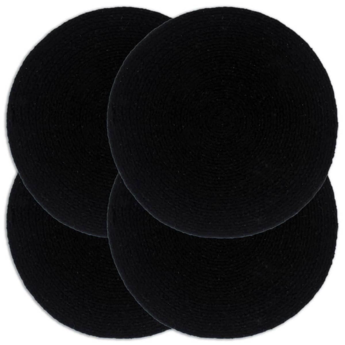 Manteles individuales redondos 4 uds algodón negro liso 38 cm