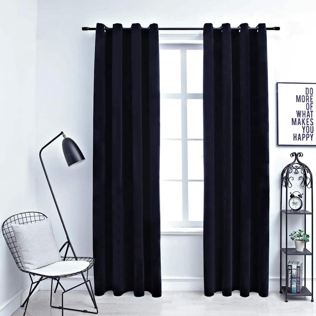 Cortinas opacas con anillas 2 pzas terciopelo negro 140x225 cm