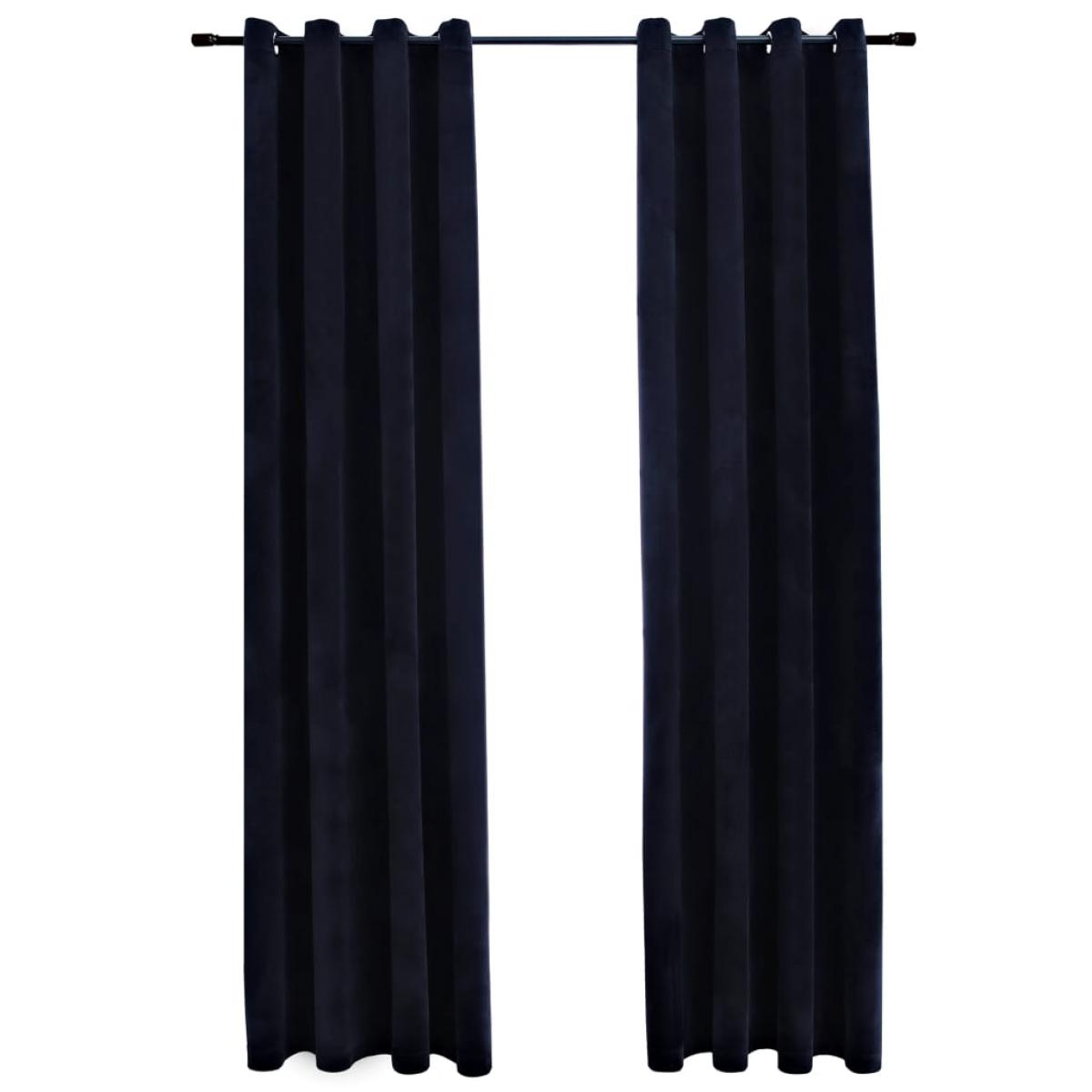 Cortinas opacas con anillas 2 pzas terciopelo negro 140x225 cm