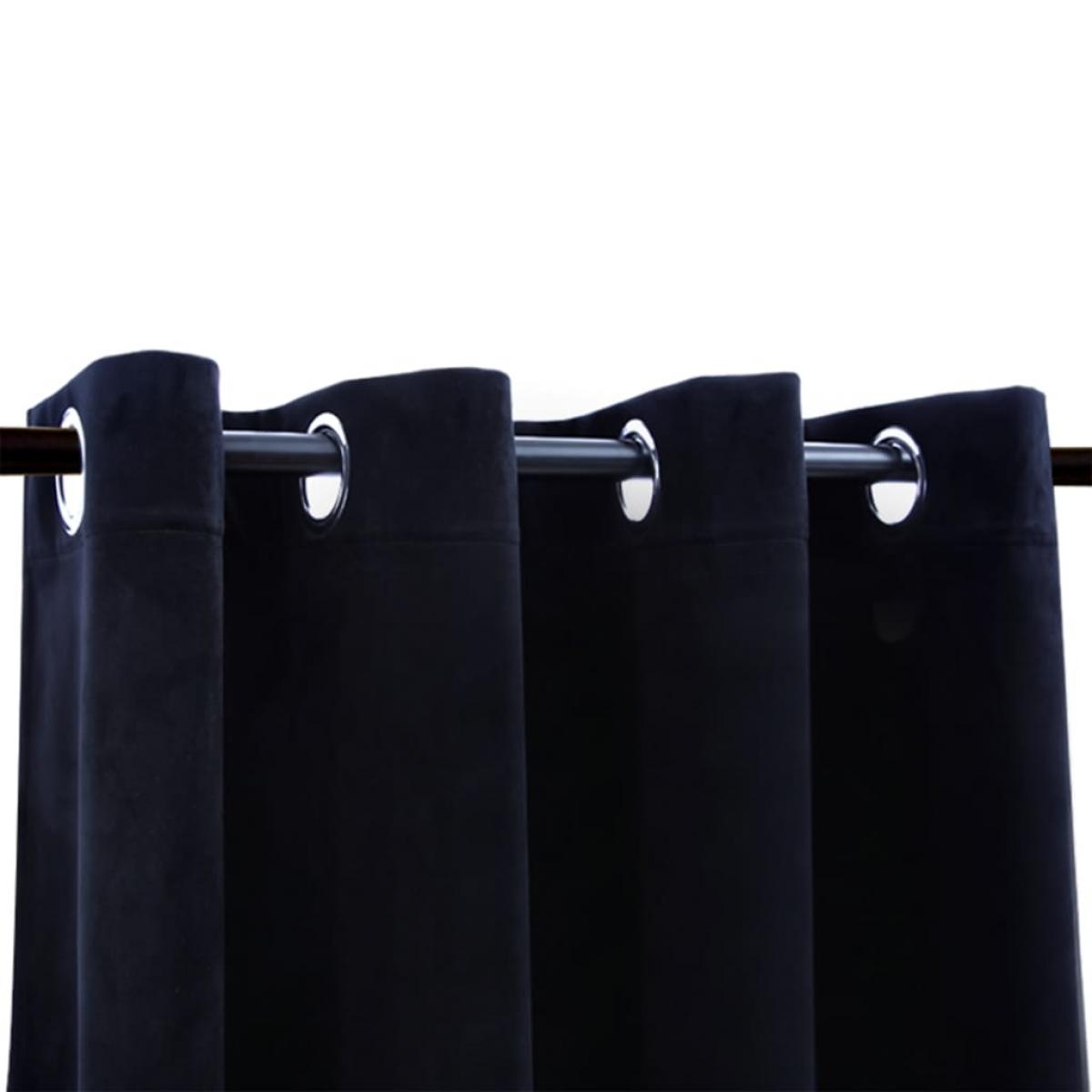 Cortinas opacas con anillas 2 pzas terciopelo negro 140x225 cm