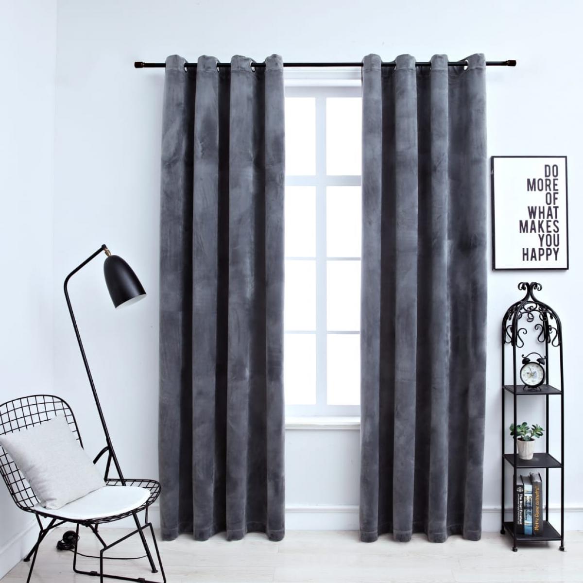 Cortinas opacas anillas 2 uds terciopelo antracita 140x225 cm