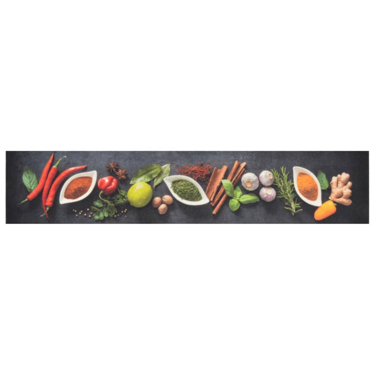 Alfombra de cocina lavable terciopelo dibujo especias 60x300 cm