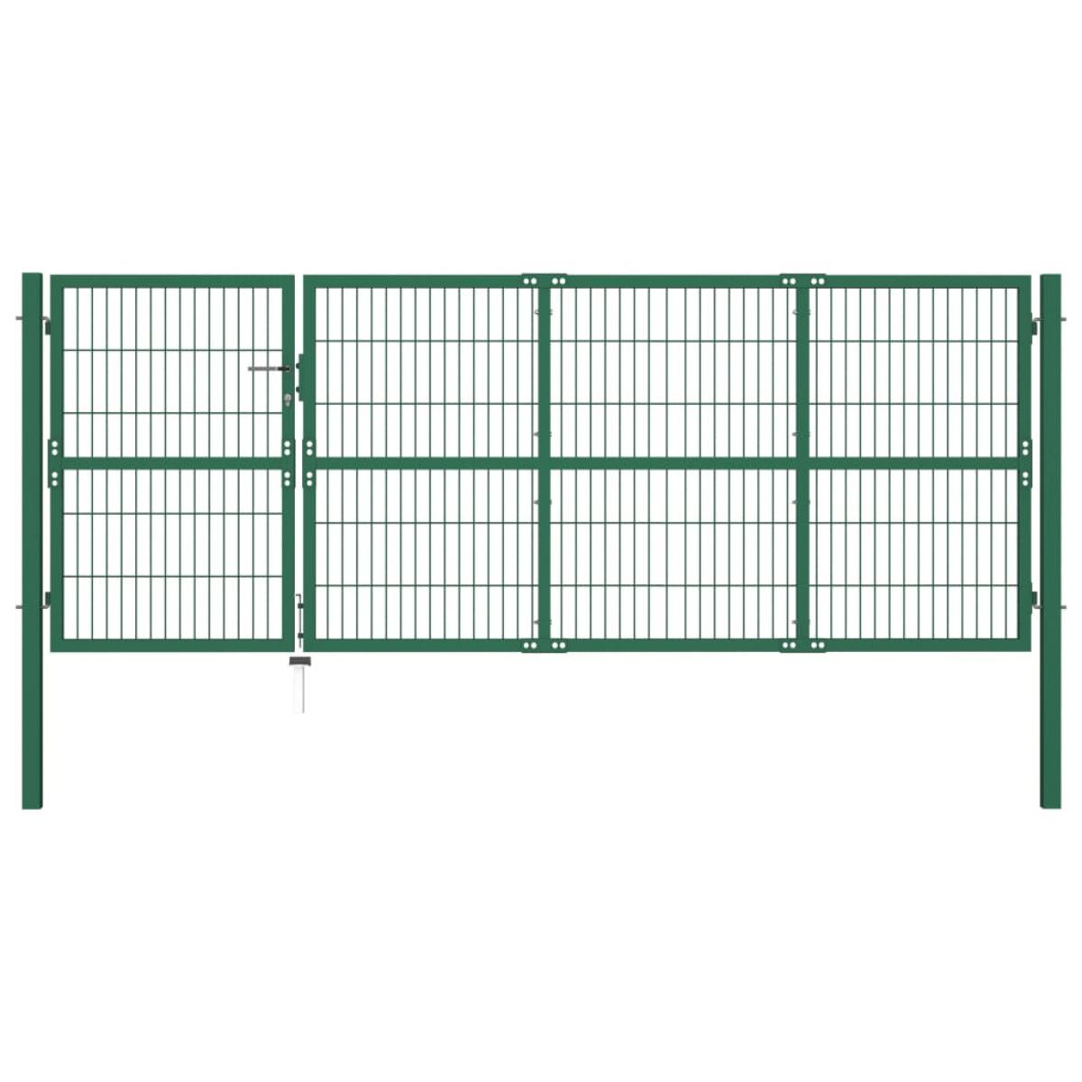 Puerta de valla de jardín con postes acero verde 350x120 cm