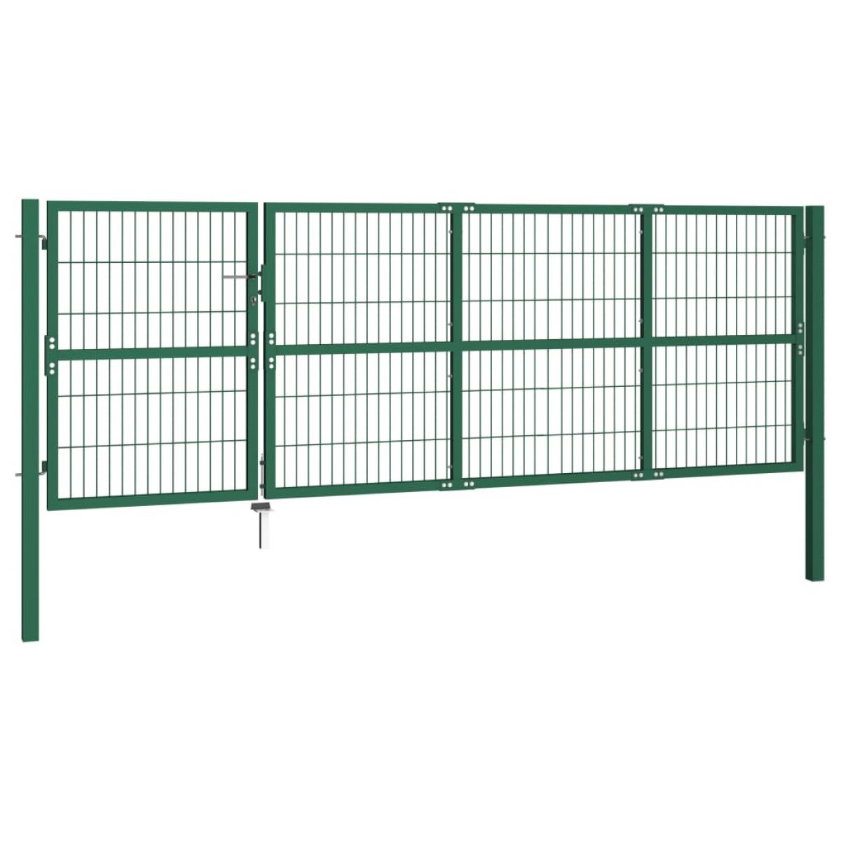 Puerta de valla de jardín con postes acero verde 350x120 cm