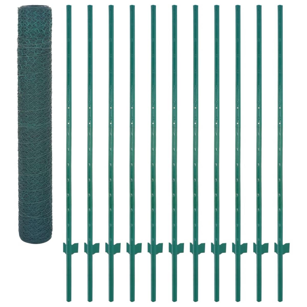 Valla de malla de alambre con postes de acero 25x2 m verde