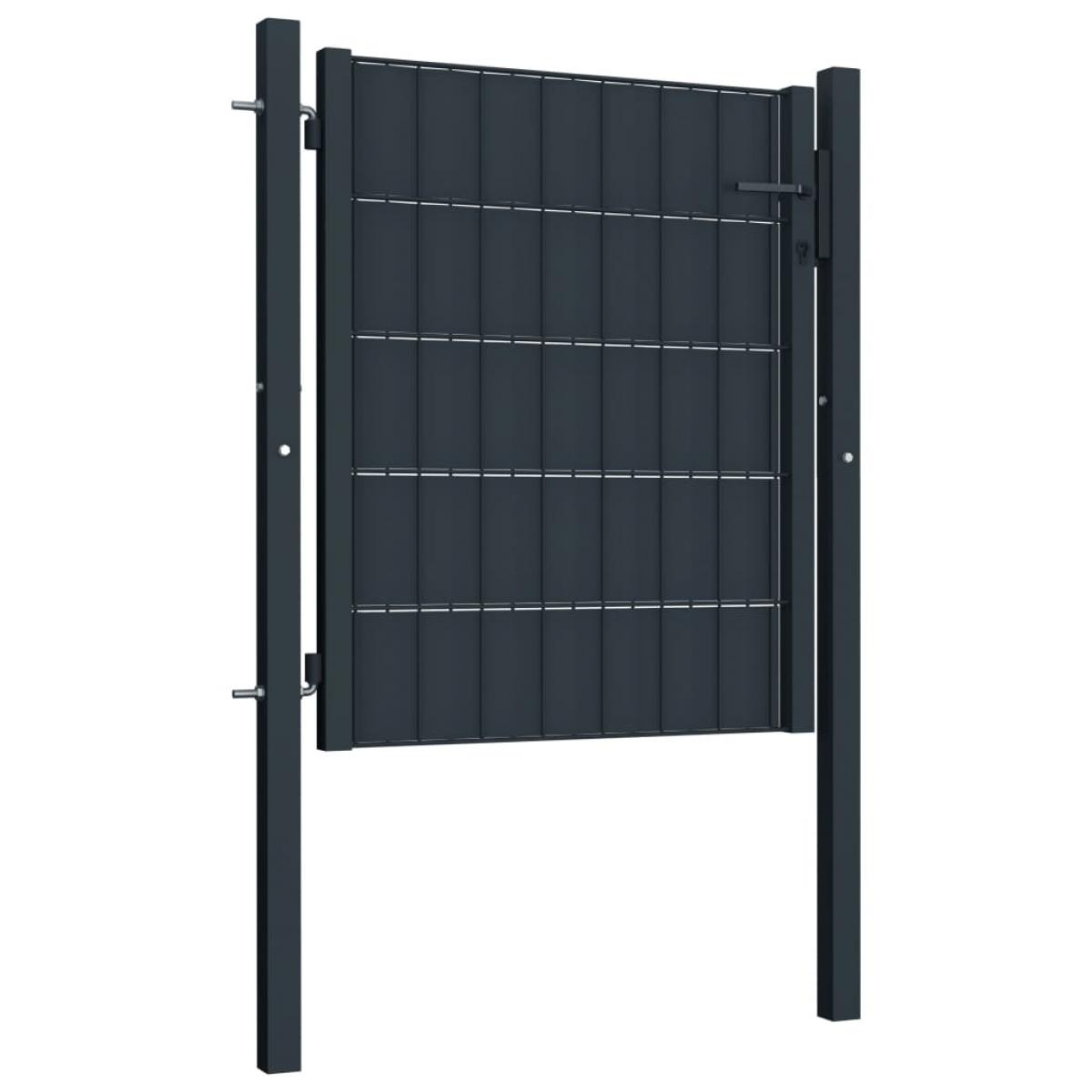 Puerta de valla de PVC y acero gris antracita 100x101 cm  