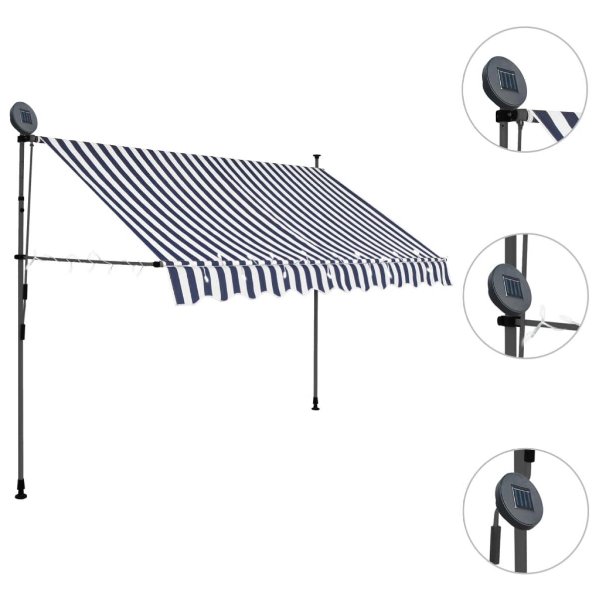 Toldo manual retráctil con LED azul y blanco 250 cm