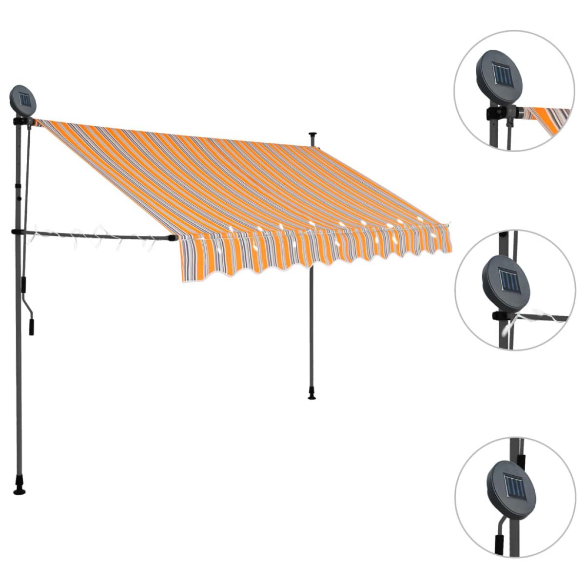 Toldo retráctil manual con LED amarillo y azul 300 cm