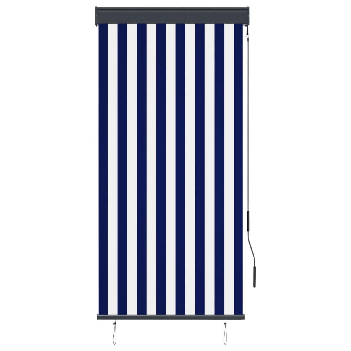 Estor enrollable de exterior azul y blanco 80x250 cm