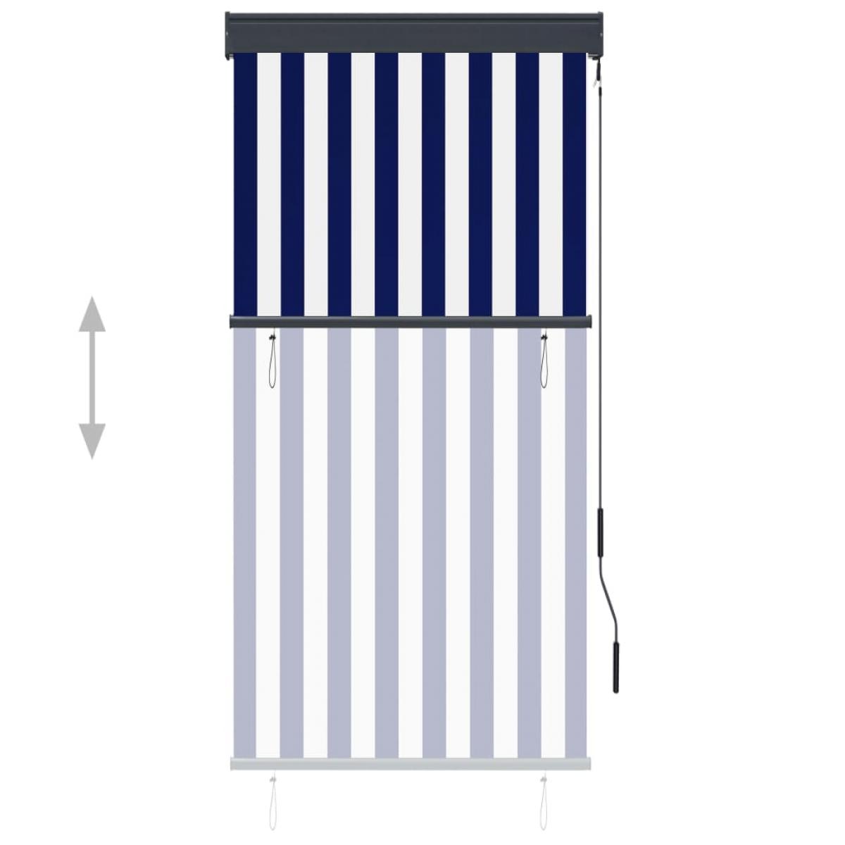 Estor enrollable de exterior azul y blanco 80x250 cm
