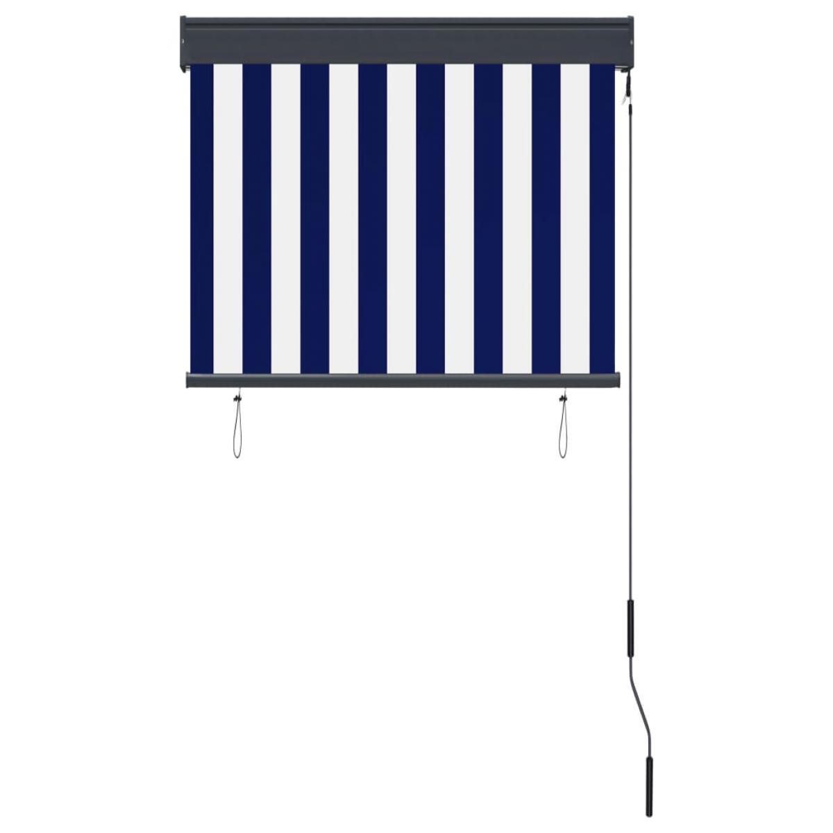 Estor enrollable de exterior azul y blanco 80x250 cm