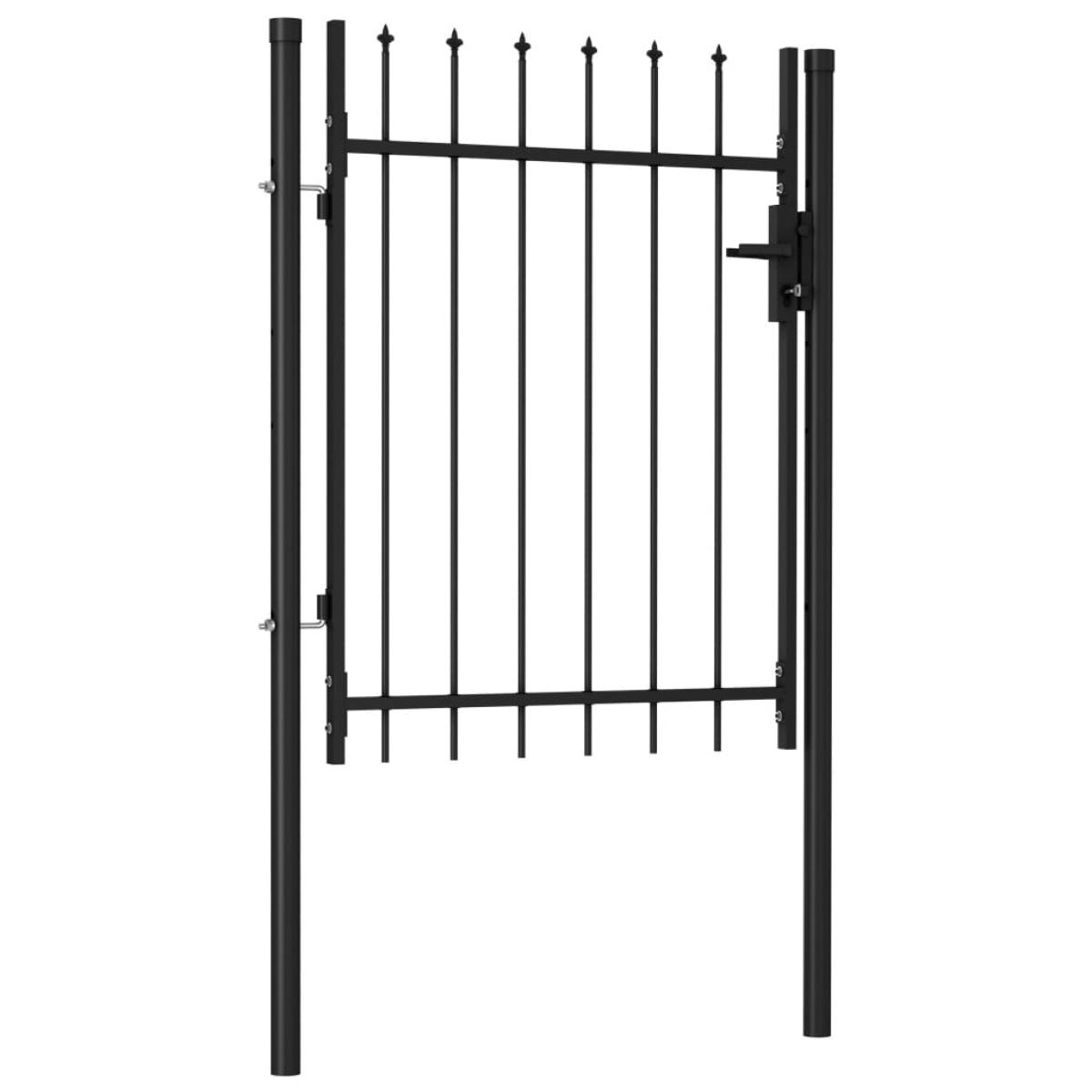 Cancela de valla con una puerta y puntas acero negro 1x1,2 m