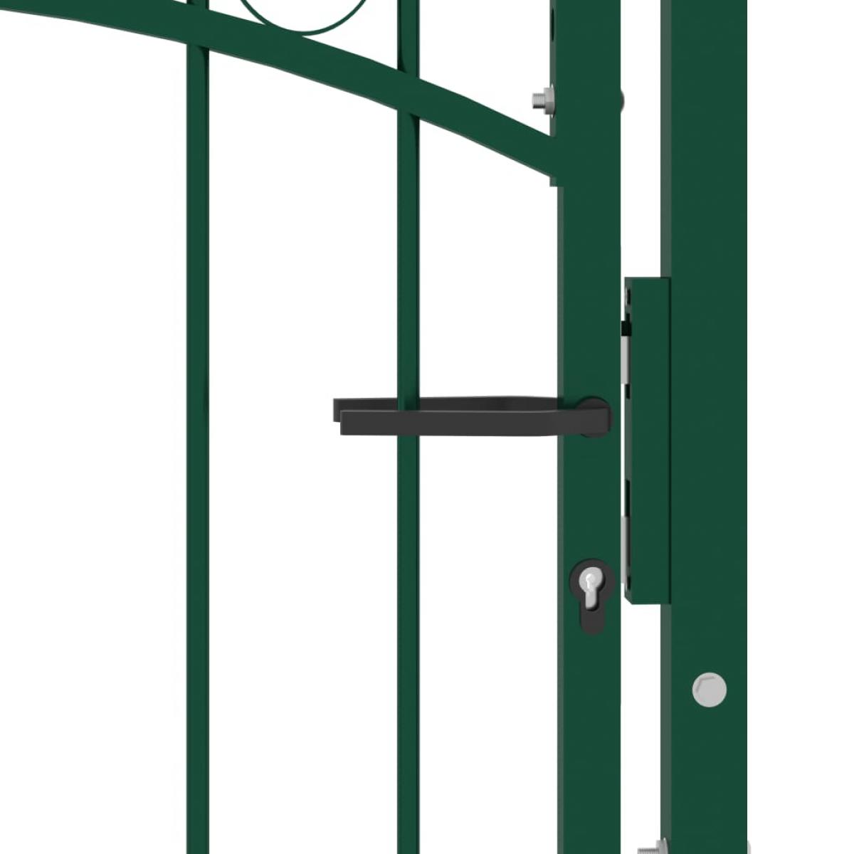 Puerta de valla con picos acero verde 100x100 cm