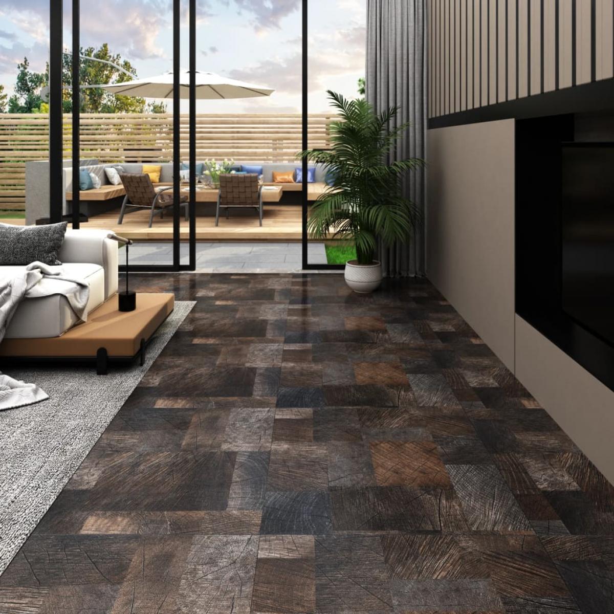 Lama de suelo PVC autoadhesiva marrón estructura madera 5,11 m²