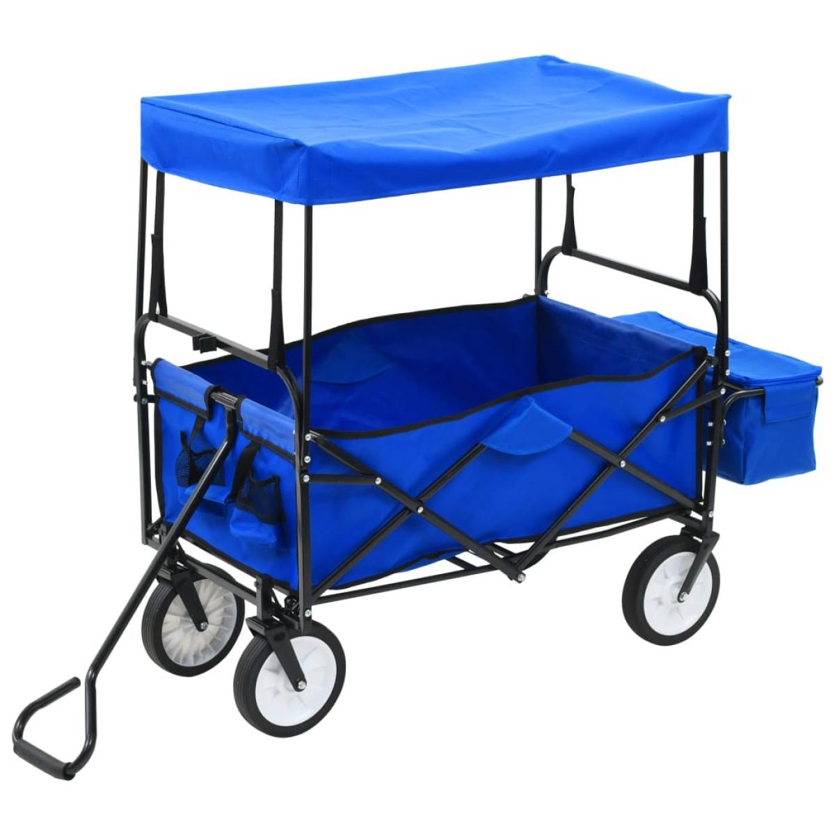 Carrito de mano plegable de acero con capota azul