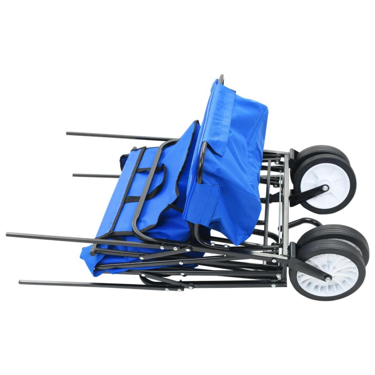 Carrito de mano plegable de acero con capota azul