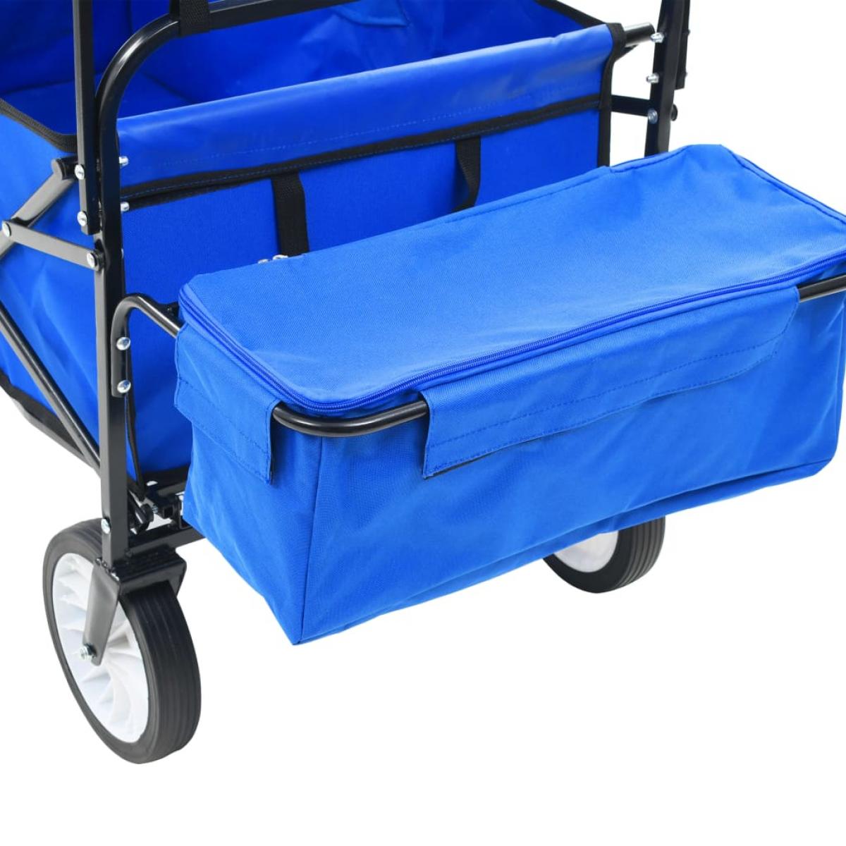 Carrito de mano plegable de acero con capota azul