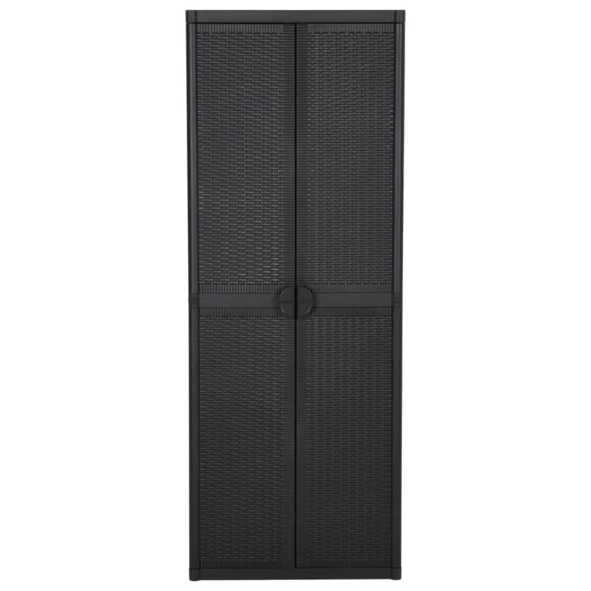 Armario de almacenaje de jardín ratán PP negro 65x45x172 cm