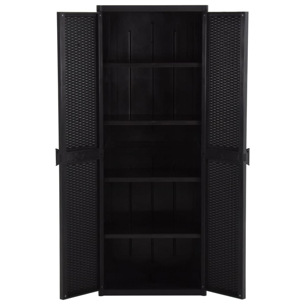 Armario de almacenaje de jardín ratán PP negro 65x45x172 cm