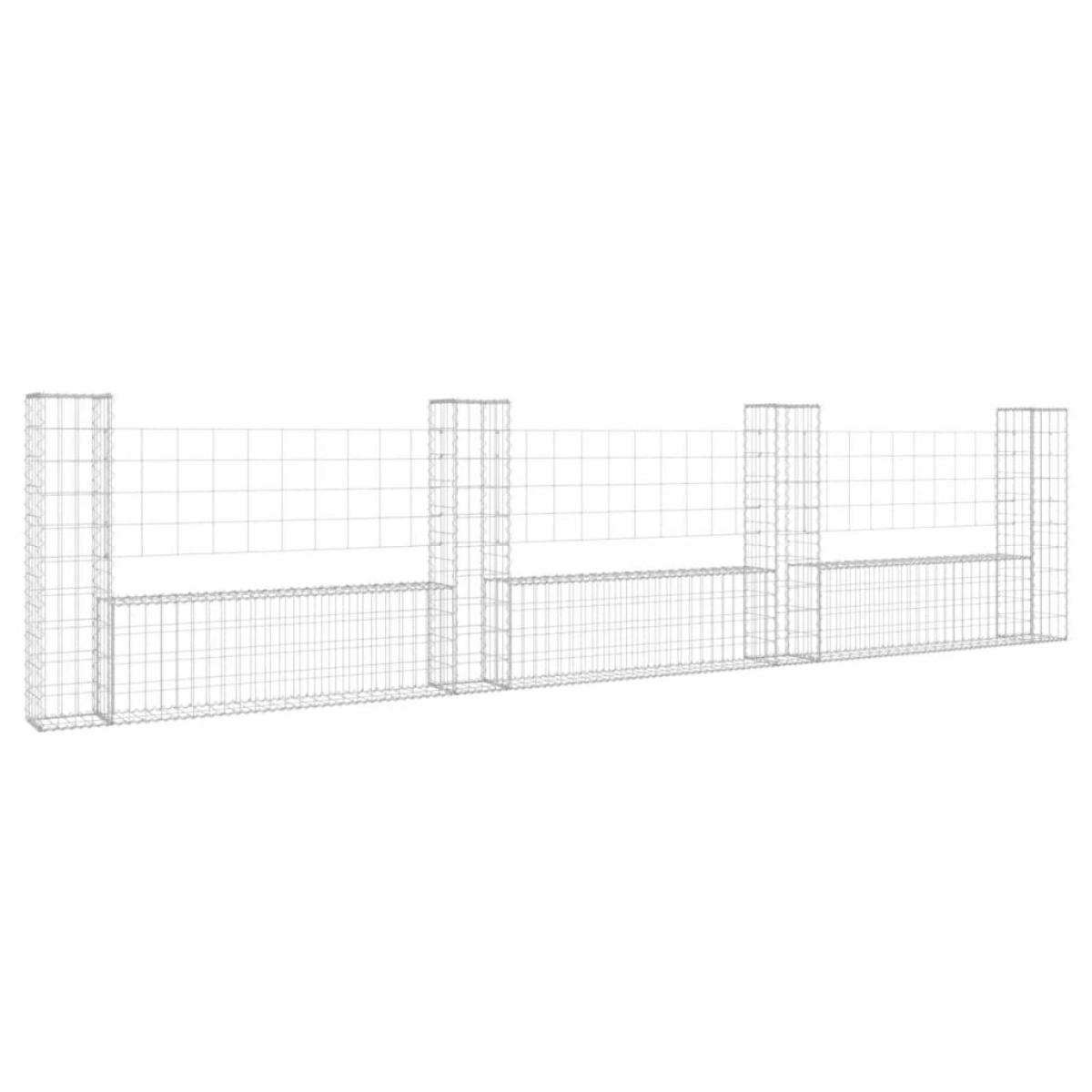 Cesta de gaviones forma de U 4 postes de hierro 380x20x100 cm