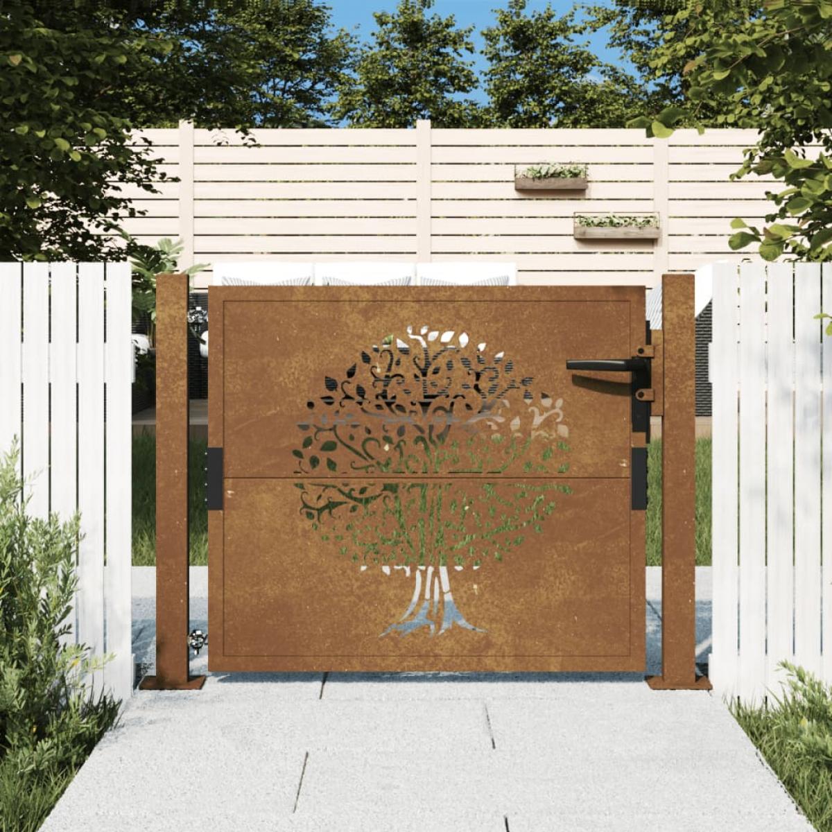 Puerta de jardín acero corten diseño árbol 105x80 cm