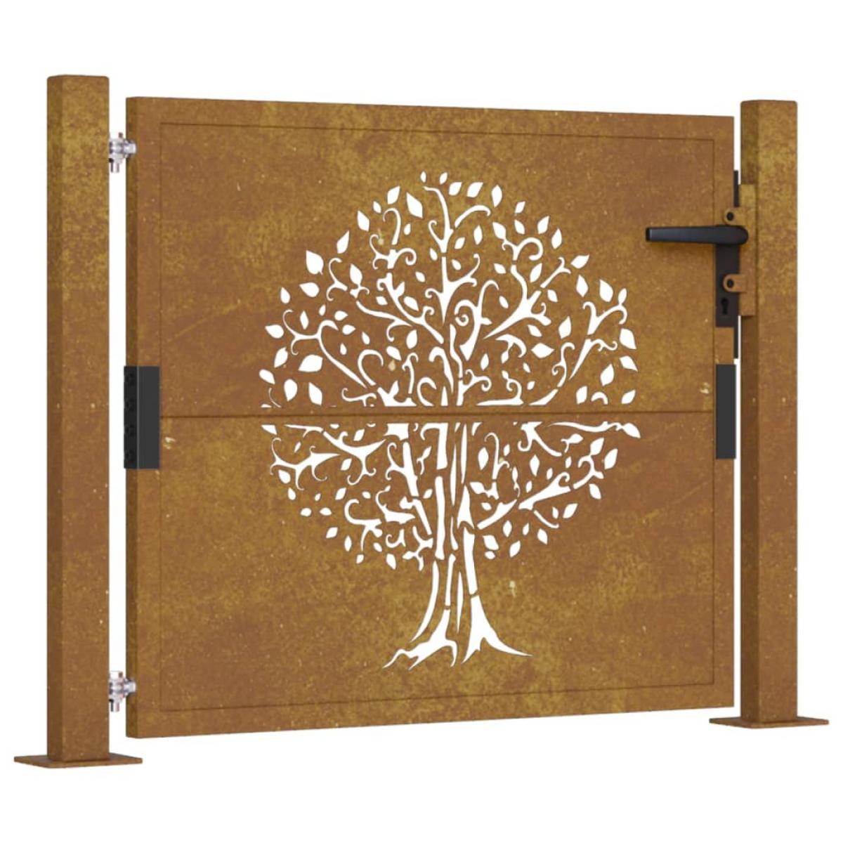 Puerta de jardín acero corten diseño árbol 105x80 cm
