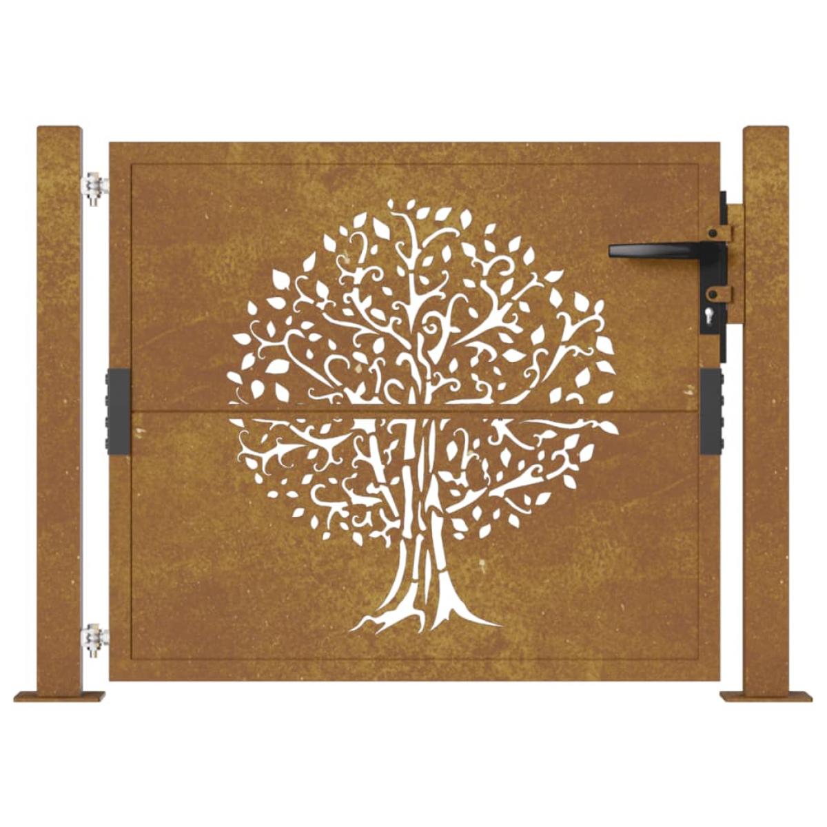 Puerta de jardín acero corten diseño árbol 105x80 cm