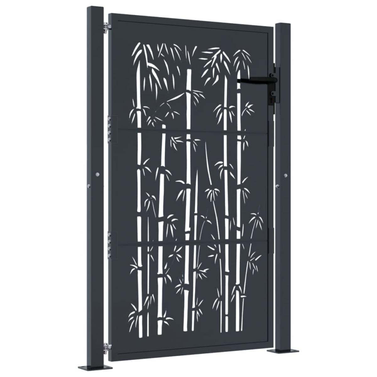 Puerta de jardín acero gris antracita diseño bambú 105x155 cm