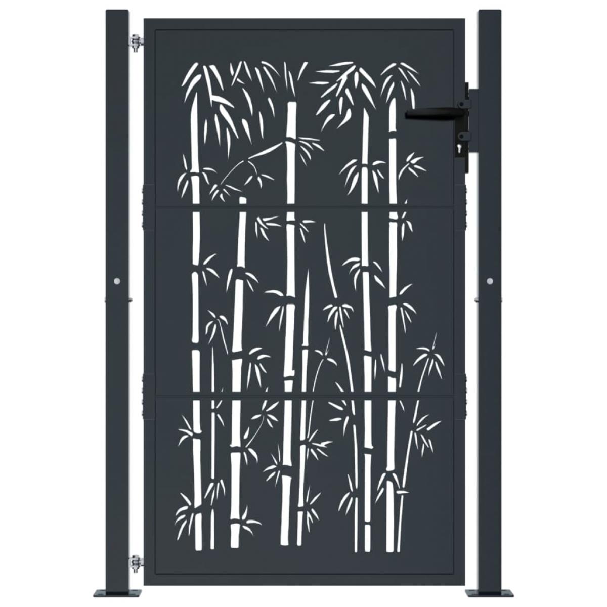 Puerta de jardín acero gris antracita diseño bambú 105x155 cm