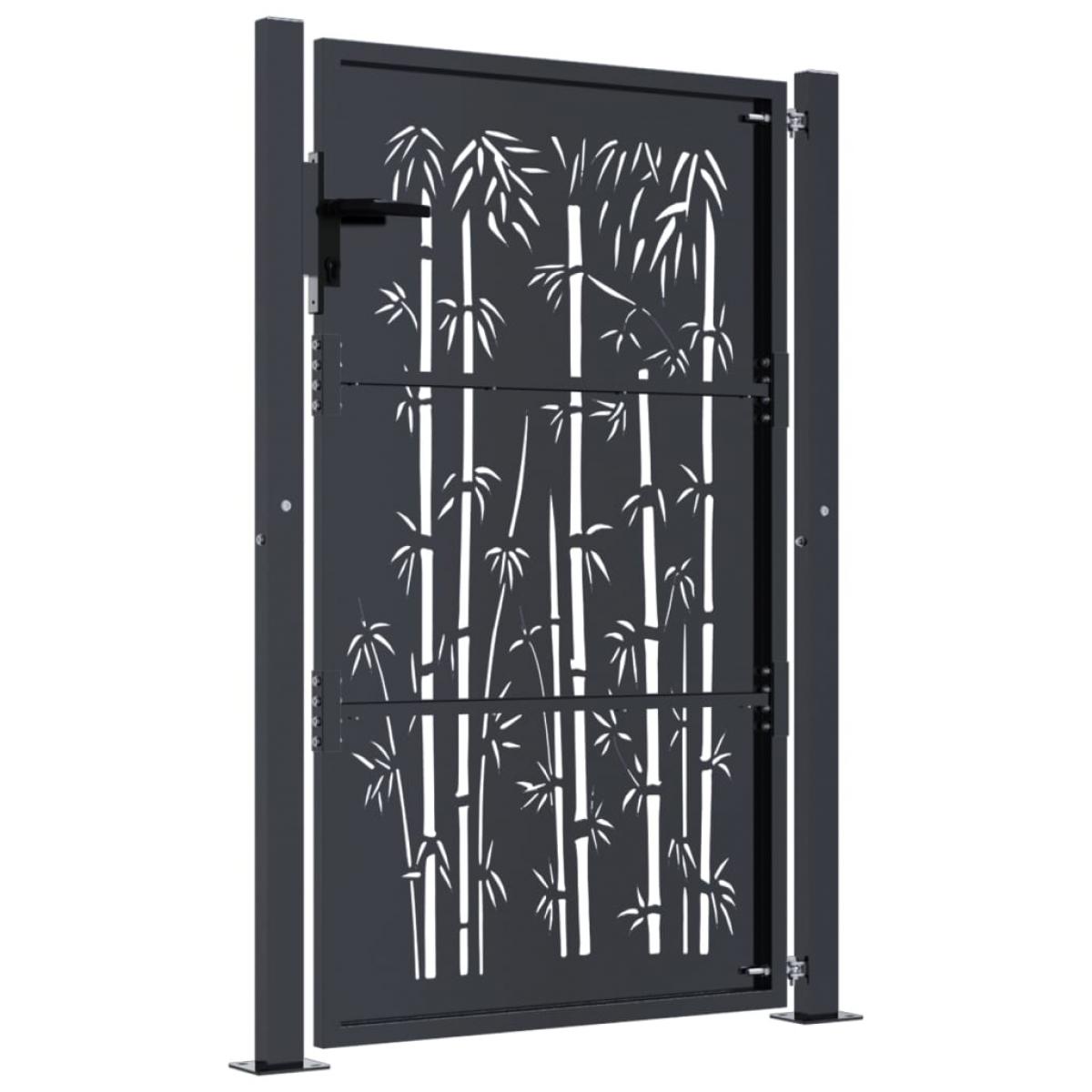 Puerta de jardín acero gris antracita diseño bambú 105x155 cm