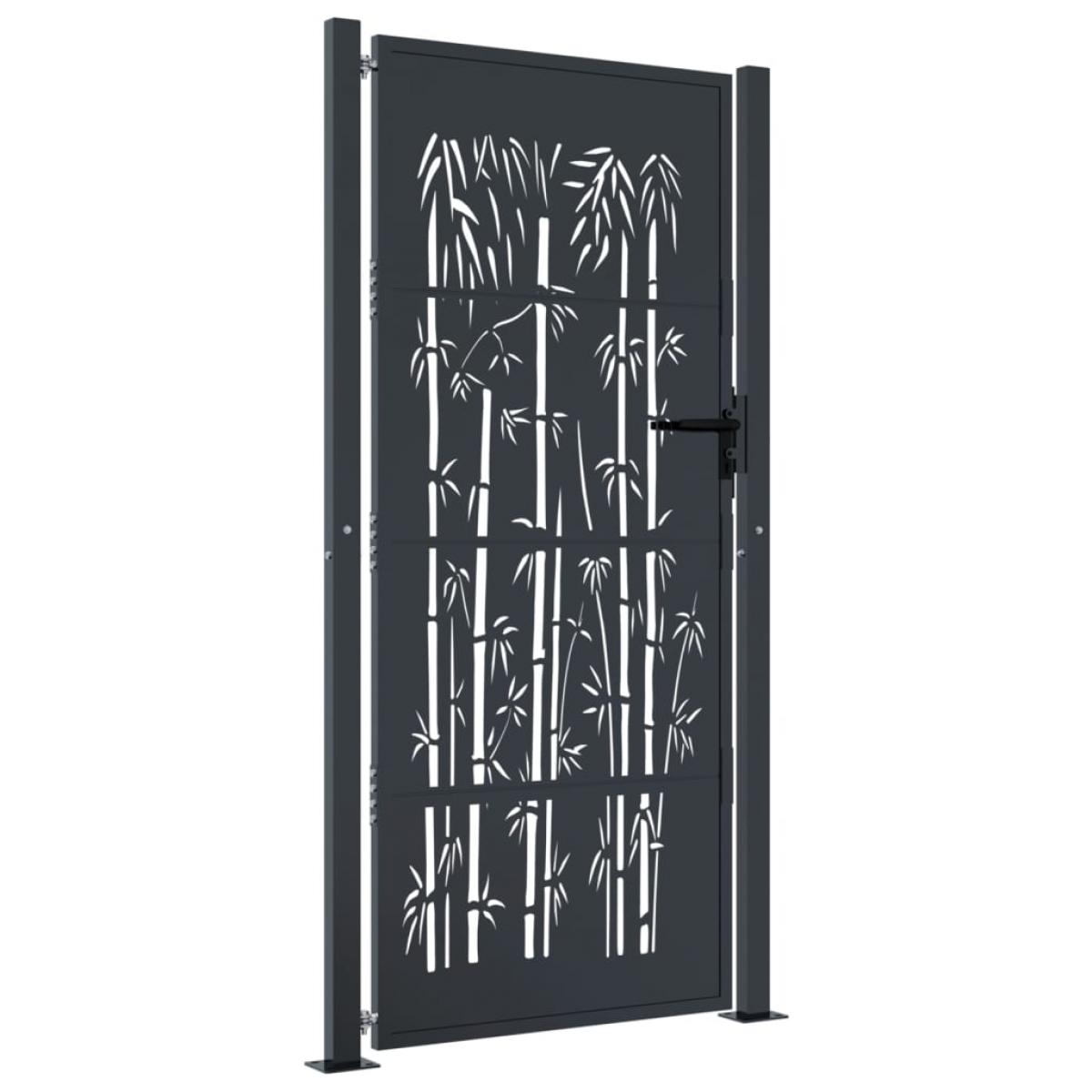Puerta de jardín acero gris antracita diseño bambú 105x205 cm