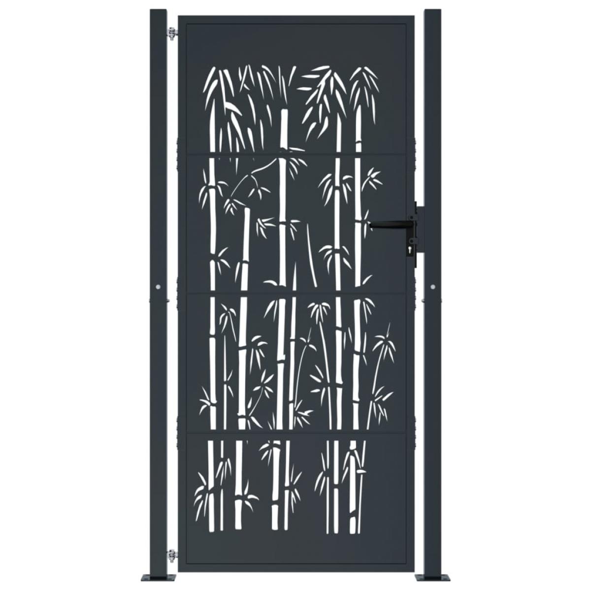 Puerta de jardín acero gris antracita diseño bambú 105x205 cm