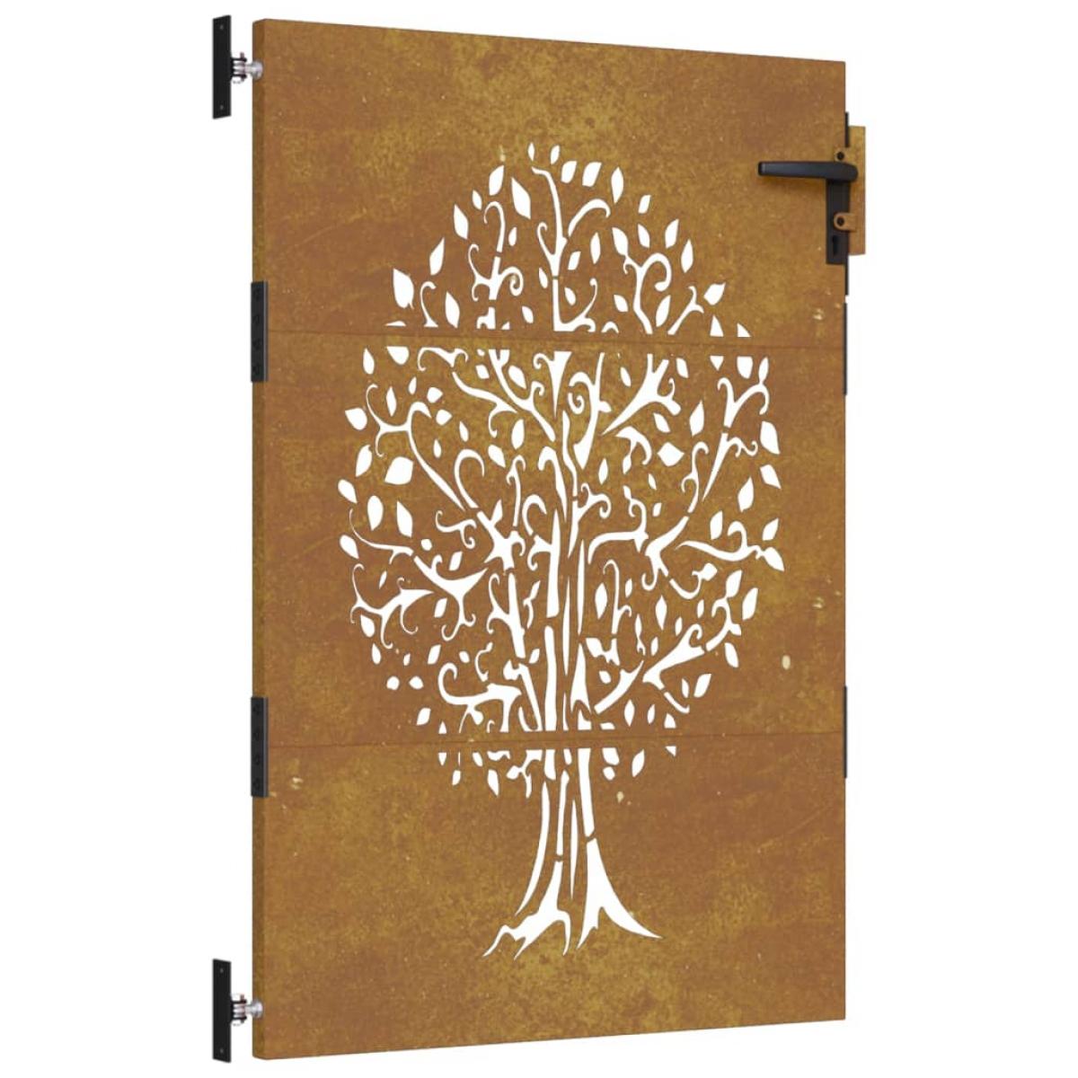 Puerta de jardín acero corten diseño árbol 85x150 cm