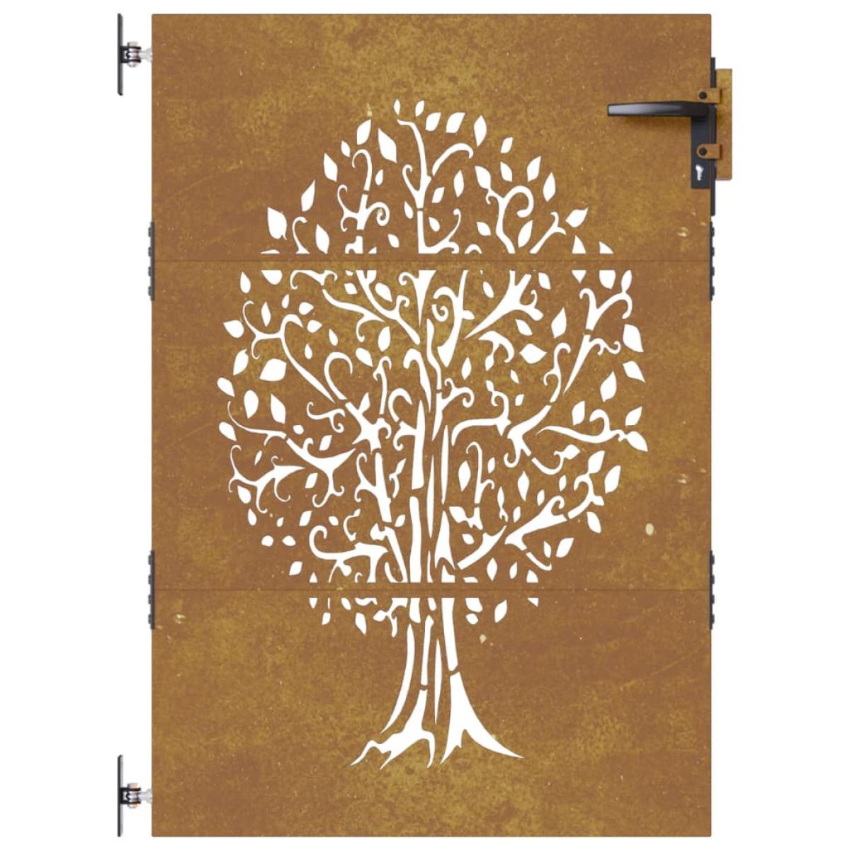 Puerta de jardín acero corten diseño árbol 85x150 cm